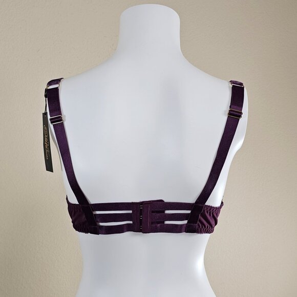Dita Von Teese Evelina Aubergine Plum Unlined Embroidered Bra, Size 38B - Picture 2 of 10